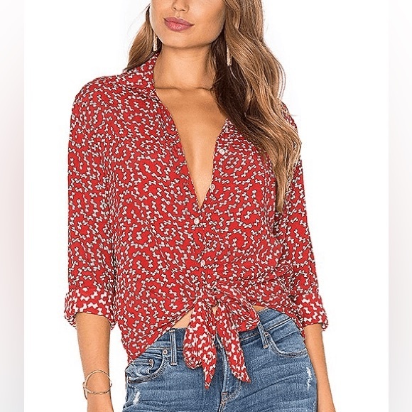 Faithfull the Brand Tops - Faithfull The Brand Hosk Top in Pin Up Bow Print Red